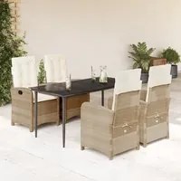 Set da Pranzo da Giardino 5 pz con Cuscini Beige in Polyrattan 3212374