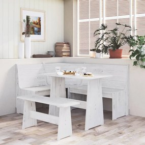 Set Da Pranzo 3 Pz Reıne Bianco İn Legno Massello Di Pino /