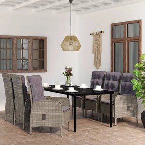 Set da pranzo da giardino 7 pz con cuscini grigio e nero