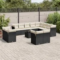 Set Divani da Giardino 13pz con Cuscini Nero in Polyrattan 3250375