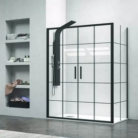 Box doccia angolare 180x70 scorrevole 4 ante telaio nero NICO-D6000S - KAMALU