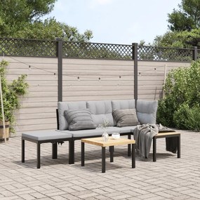 Set panche giardino cuscini 4pz nero acciaio verniciato polvere