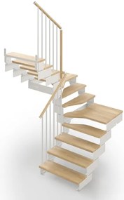 Scala a rampa 2/4 di giro Gala IRIS, larghezza 60 cm, struttura in acciaio bianco, gradini in legno faggio, colore faggio