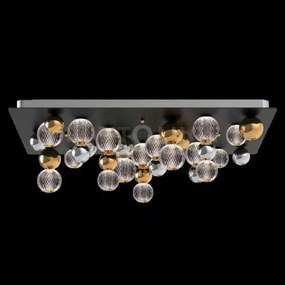 Brillante plafoniera con piastra di rivestimento nera, sfere oro lu...