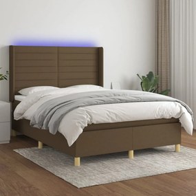 Letto a Molle Materasso e LED Marrone Scuro 140x200 cm Tessuto