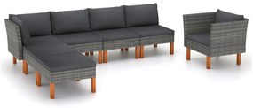 Set divani da giardino 7pz polyrattan legno di eucalipto grigio