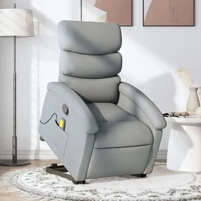 Poltrona alzapersona massaggi reclinabile grigio chiaro tessuto