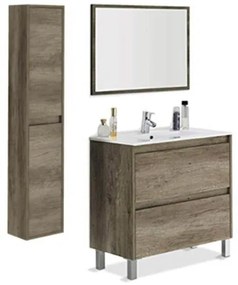 Mobile bagno 80 cm con colonna, lavabo e specchio rovere - Dakota 94611