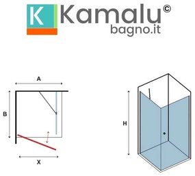 Kamalu - box doccia 80x70 fisso 80 battente 70 vetro satinato altezza 200h | ks2800fao