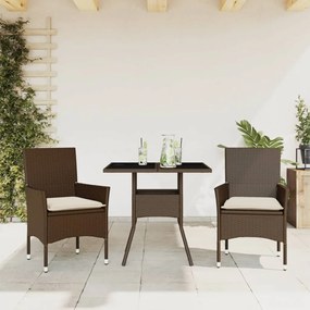 Set Da Pranzo Da Giardino 3pz Con Cuscini Polyrattan E Vetro /