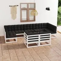 Set Divani da Giardino 9 pz con Cuscini Massello di Pino Bianco 3077255