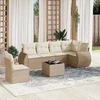 Set Divani da Giardino 7 pz con Cuscini Beige in Polyrattan 3221437