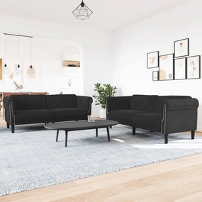 Set Di Divani 2 Pz Nero İn Velluto /
