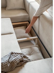 Divano letto angolare in velluto a coste beige (angolo sinistro/"U") Lazy Lukka - Miuform