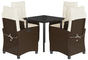 Set da Pranzo da Giardino 5pz con Cuscini in Polyrattan Marrone