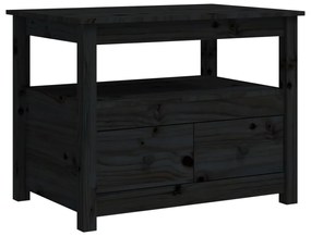 Tavolino da salotto nero 71x49x55 cm in legno massello di pino