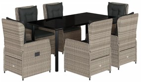 Set da pranzo da giardino 7 pz cuscini polyrattan grigio chiaro