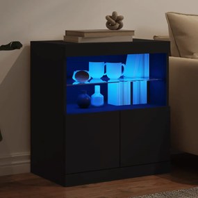 Credenza con luci led nera 60x37x67 cm