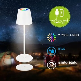 Briloner 7517016 - Lampada da tavolo LED RGB dimmerabile CILANO 3W/5V IP44 2000 mAh bianca