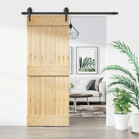 Porta Scorrevole Con Set Hardware 80x210 Cm Legno Massello Pino /
