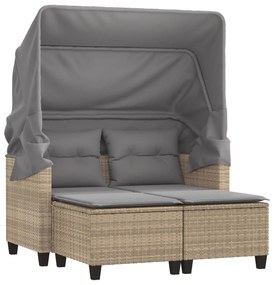 Divano giardino 2 posti baldacchino e sgabelli beige polyrattan