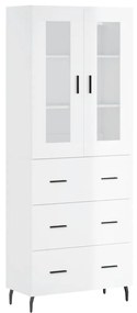 Credenza bianco lucido 69,5x34x180 cm in legno multistrato