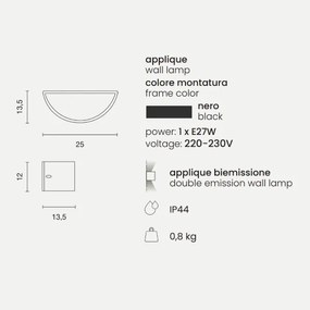 Lampada applique per esterni LINUS doppia emissione in alluminio NERO