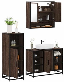 Set Mobili Da Bagno 3 Pz Rovere Marrone İn Legno Multistrato /
