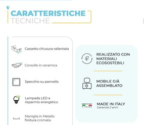 Mobile bagno sospeso 120 cm Smart bianco legno con specchio