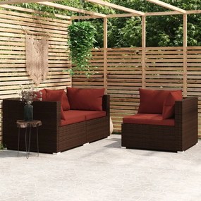 Set Divani da Giardino con Cuscini 3 pz in Polyrattan Marrone