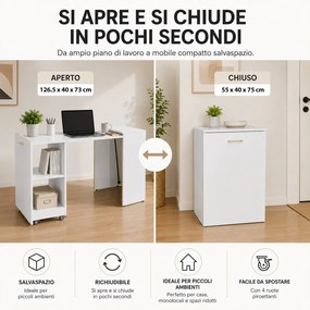 Mobile con Tavolo Scrivania a Scomparsa Richiudibile Salvaspazio in Truciolare Bianco...
