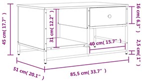Tavolino Salotto Grigio Sonoma 85,5x51x45 cm Legno Multistrato