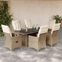 Set da Pranzo da Giardino 7 pz con Cuscini Beige in Polyrattan 3276808