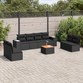 Set Divani da Giardino 9 pz con Cuscini Nero in Polyrattan