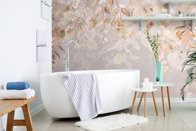 Carta da parati – Foglie Delicate in Abito Scuro