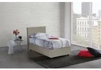 Letto singolo Brigitta, Letto contenitore con rivestimento in ecopelle, Made in Italy, Apertura frontale, con materasso cm 80x190 incluso, Tortora