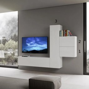 Parete da soggiorno Isoka A17 L.254 H.174 P.39,5 Bianco