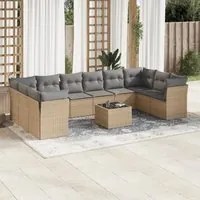 Set Divani da Giardino 11 pz con Cuscini Beige in Polyrattan 3250048