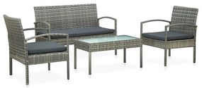 Set divani da giardino 4 pz con cuscini in polyrattan grigio