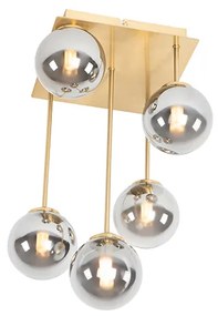 Plafoniera moderna oro 5 luci vetro fumé - ATHENAS