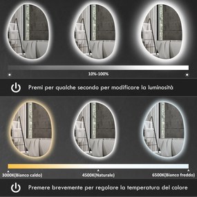 Specchio da Bagno con Luce LED Regolabile 70x5x50 cm in Vetro Temperato...