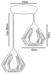 Lampadario a sospensione con filo CEED 2xE27/60W/230V