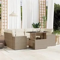 Set Divani da Giardino 7 pz con Cuscini Beige in Polyrattan 3269018