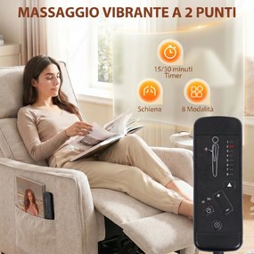 Poltrona Massaggiante 69x93x104 cm Reclinabile a 160° con Poggiapiedi e Telecomando Effetto Lino Bianco Crema...