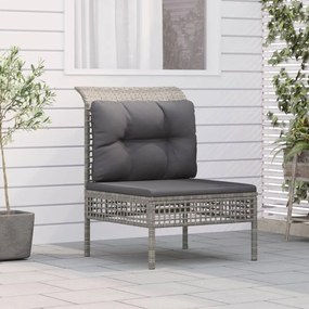 Divano centrale da giardino con cuscino in polyrattan grigio