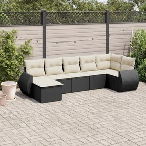 Set divani da giardino con cuscini 7pz nero polyrattan