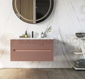 Mobile bagno rosa antico 90x46 cannettato Urbino due cassetti con lavabo in ceramica frontale