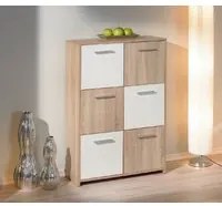 Credenza a sei antine, colore bianco e rovere, Misure 77 x 115 x 30 cm