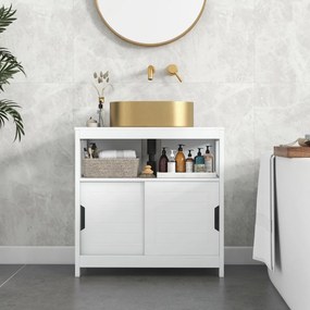 Costway Mobiletto per lavandino a vasca con 2 ante scorrevoli e taglio a U, Mobiletto sottolavabo per lavabo bagno Bianco