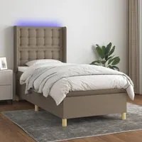 Letto a Molle con Materasso e LED Tortora 90x200 cm in Tessuto 3139169